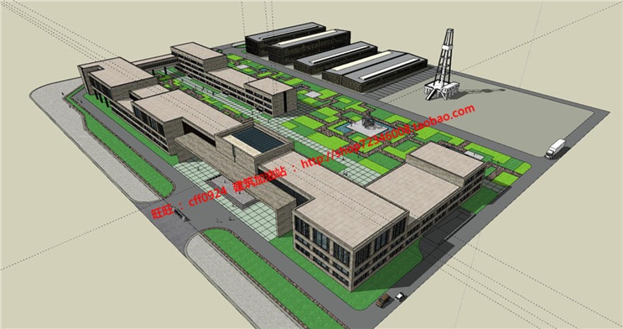 中石油公建总部基地办公楼厂区SU模型+CAD图纸施工图