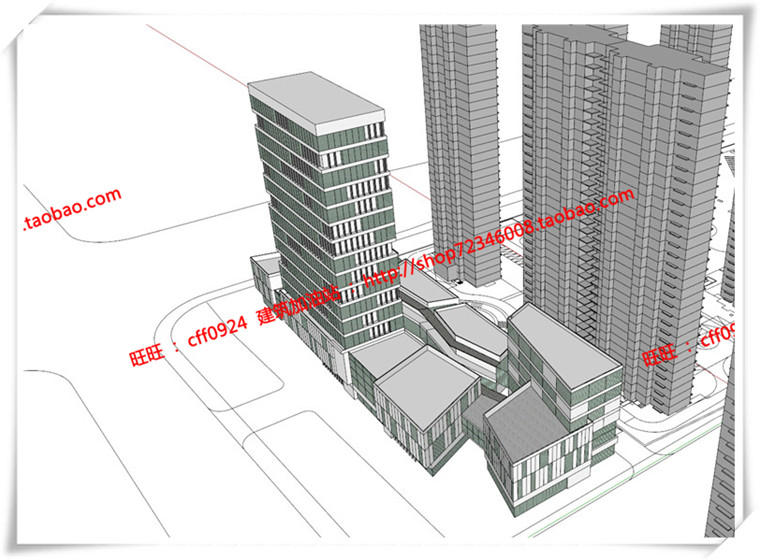 建筑图纸215商业设计综合体两个方案cad图纸+su模型+文本ppt