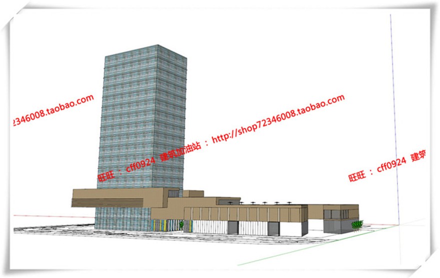 建筑图纸215商业设计综合体两个方案cad图纸+su模型+文本ppt