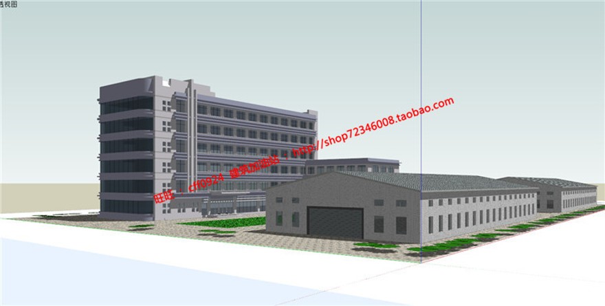 多层办公楼设计su模型+cad图纸+效果图