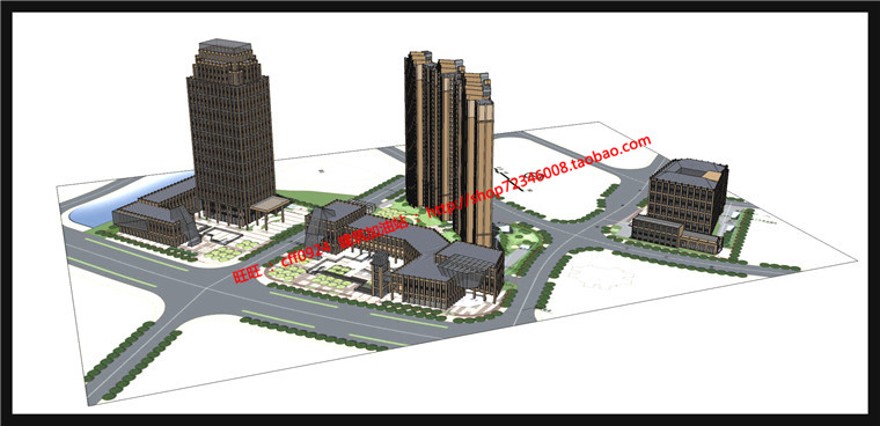 商业综合办公写字楼设计su模型+cad图纸