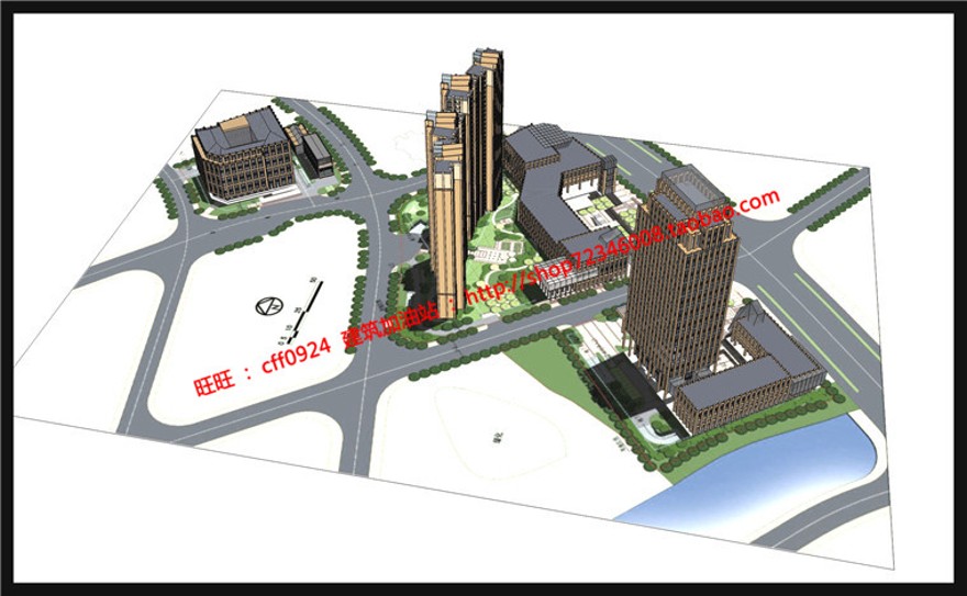 商业综合办公写字楼设计su模型+cad图纸