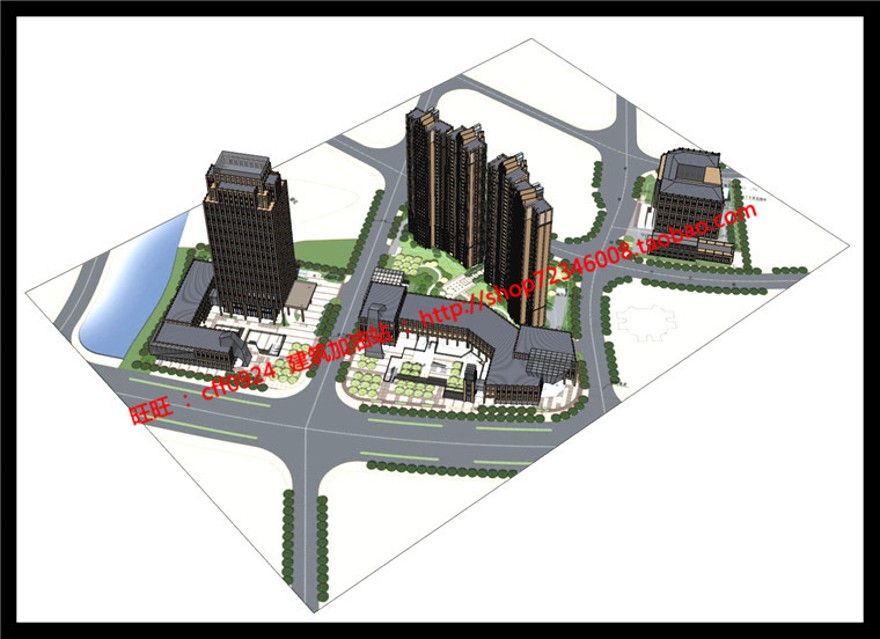 商业综合办公写字楼设计su模型+cad图纸