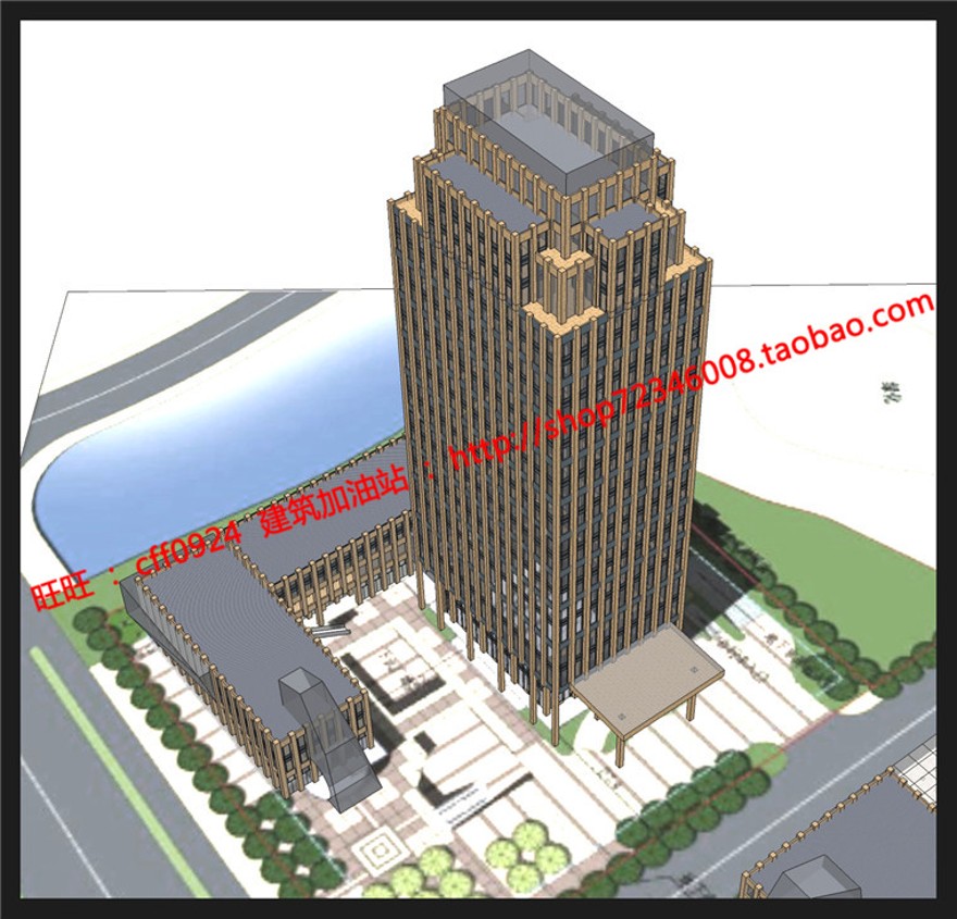 商业综合办公写字楼设计su模型+cad图纸