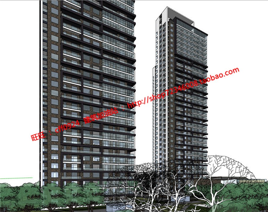 F高层住宅住宅楼住宅区规划建筑方案设计[cad平立剖+SU模建筑资源