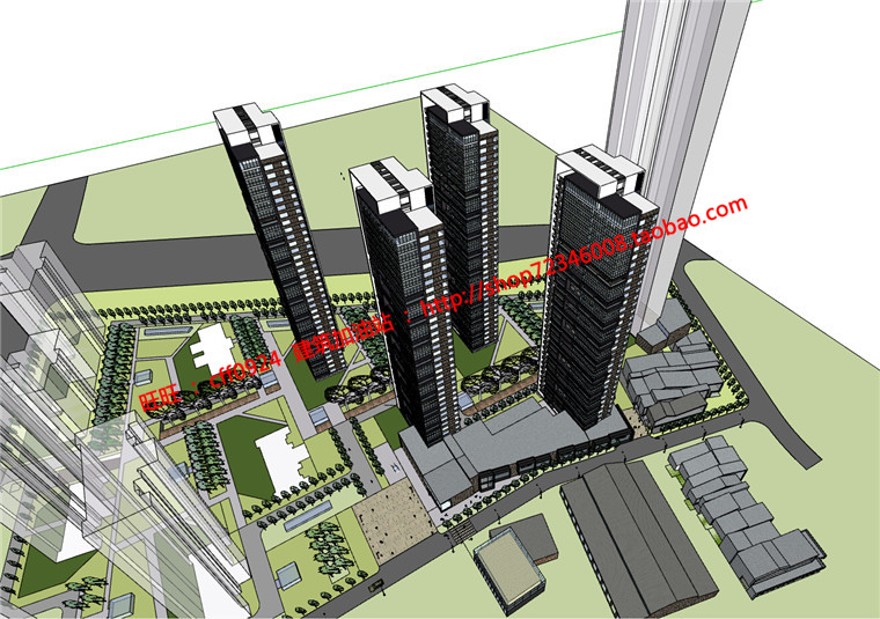 F高层住宅住宅楼住宅区规划建筑方案设计[cad平立剖+SU模建筑资源