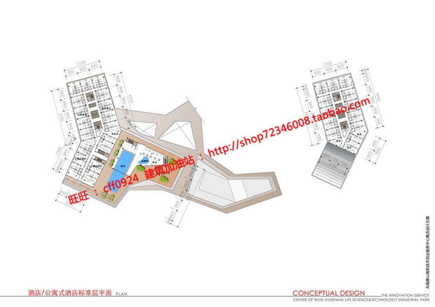 cad总图/平面剖面现代风办公科技园区服务中心jpg效果图建筑资源