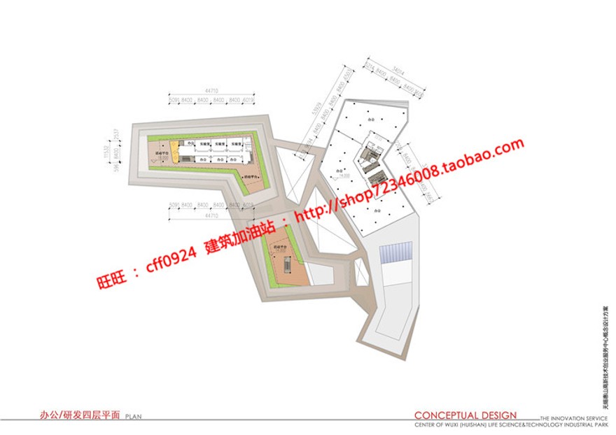 cad总图/平面剖面现代风办公科技园区服务中心jpg效果图建筑资源