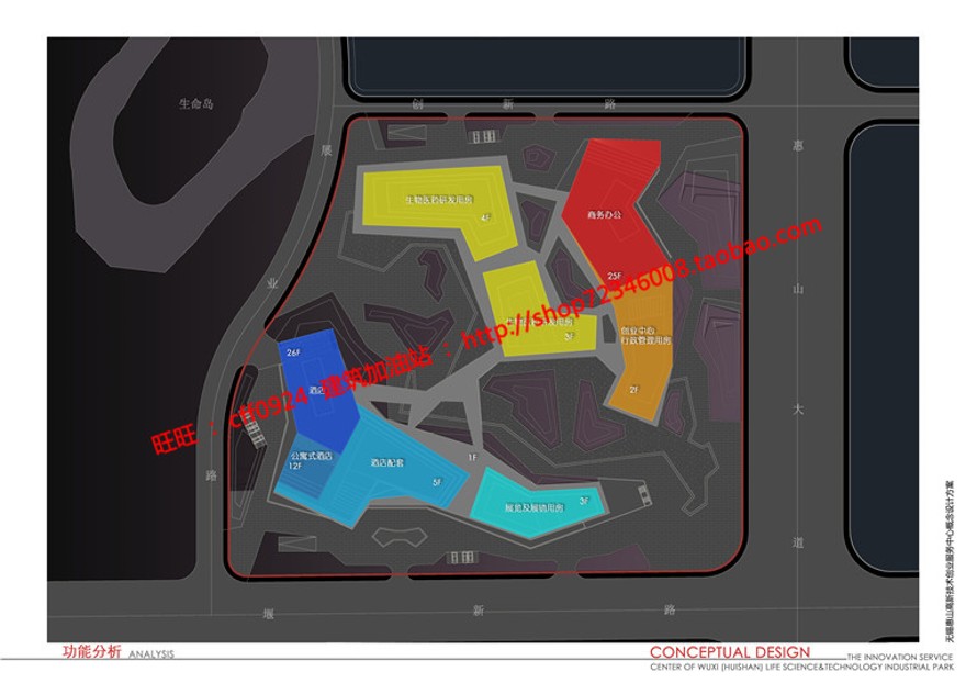 cad总图/平面剖面现代风办公科技园区服务中心jpg效果图建筑资源