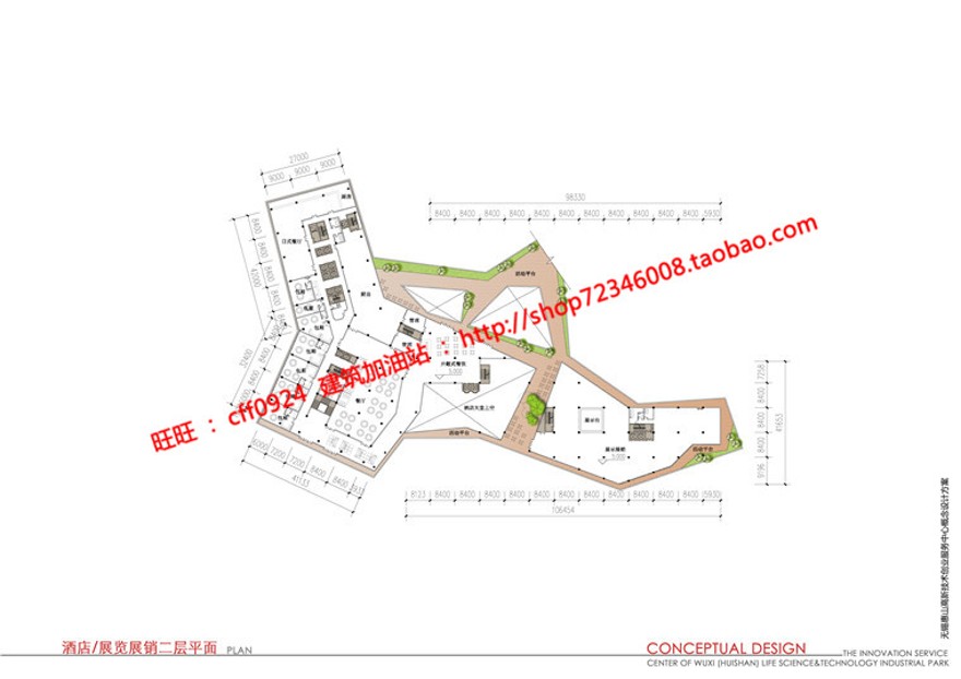 cad总图/平面剖面现代风办公科技园区服务中心jpg效果图建筑资源