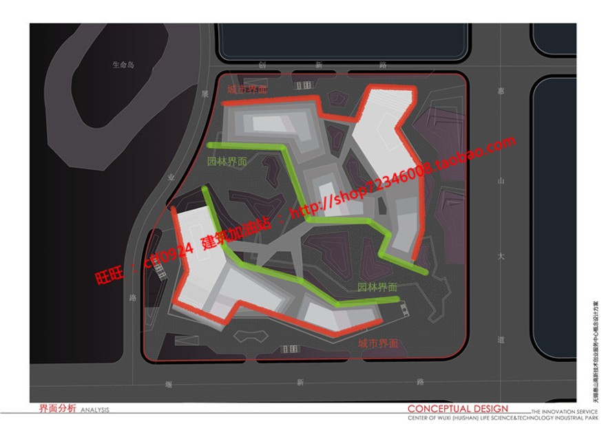 cad总图/平面剖面现代风办公科技园区服务中心jpg效果图建筑资源