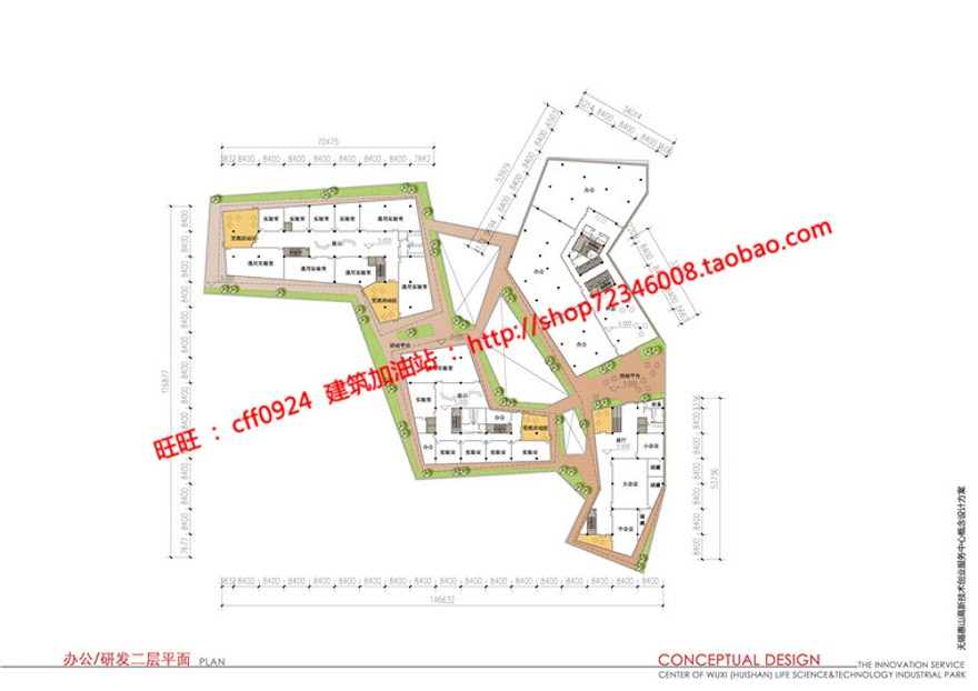 cad总图/平面剖面现代风办公科技园区服务中心jpg效果图建筑资源