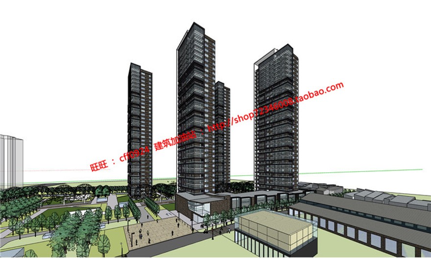 F高层住宅住宅楼住宅区规划建筑方案设计[cad平立剖+SU模建筑资源