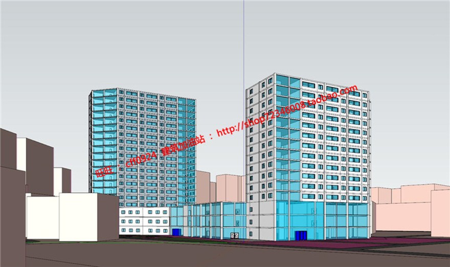 现代风高层住宅办公楼酒店设计图su模型cad图纸效果图彩平