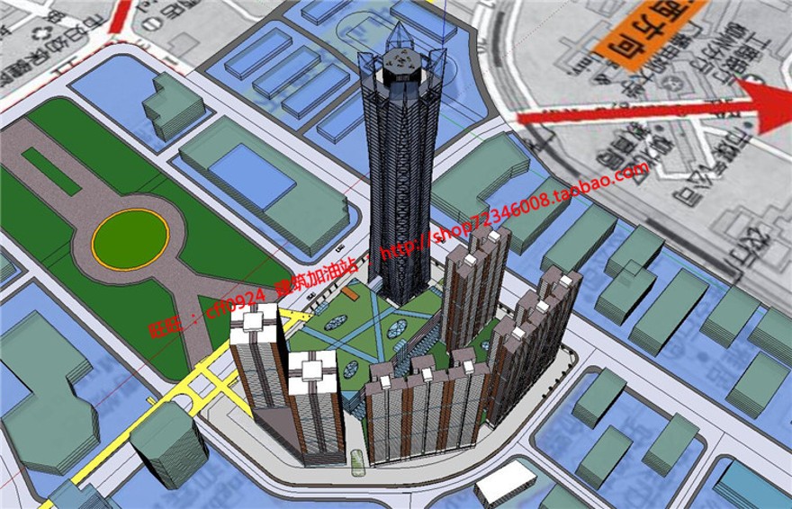 办公楼设计精选中标景观建筑规划项目cad图纸su模型效果图文本