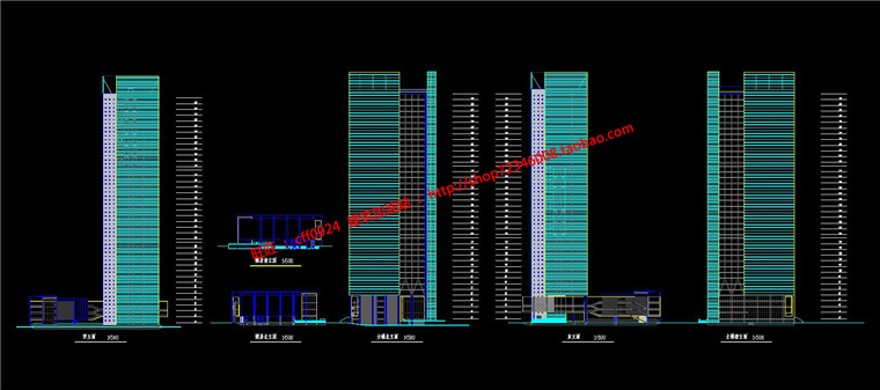 高层住宅现代风风格办公楼cad总图平立剖文本jpg