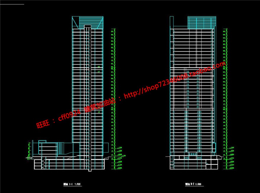 高层住宅现代风风格办公楼cad总图平立剖文本jpg