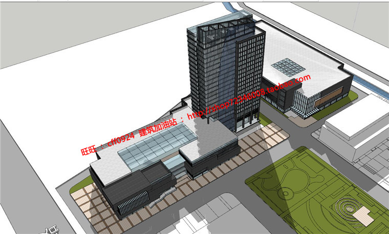 中标景观建筑规划项目精品科技园办公楼设计cad施工图su细模效果图