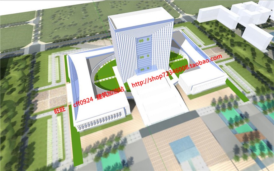 高层住宅现代风行政办公楼设计cad总图平面su模型文本jpg效建筑资源