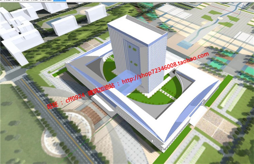 高层住宅现代风行政办公楼设计cad总图平面su模型文本jpg效建筑资源