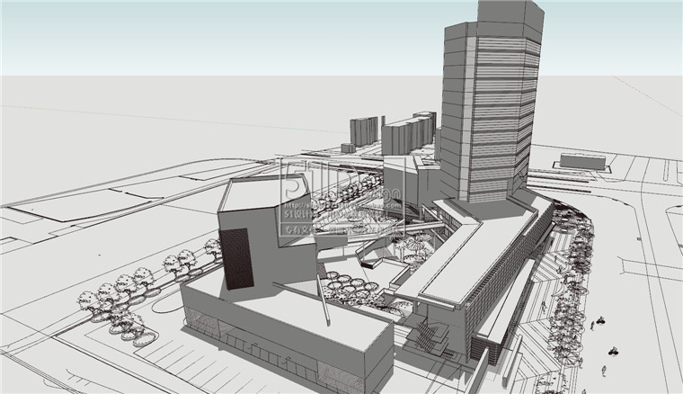 SU商业设计综合体模型办公cad图纸总图平面建筑方案