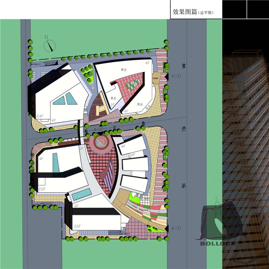 时代广场办公楼设计套图文本+效果图+cad平面图纸