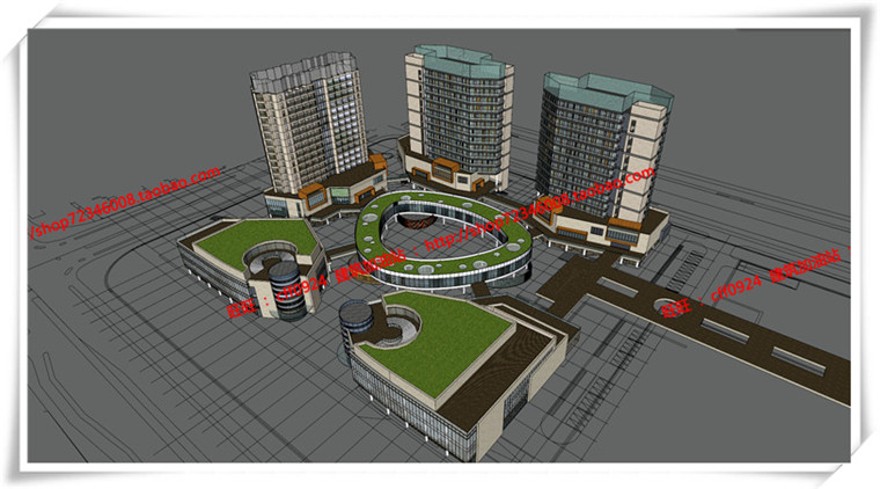 建筑图纸224世博家园商业/商业设计综合体cad图纸+su+效果图