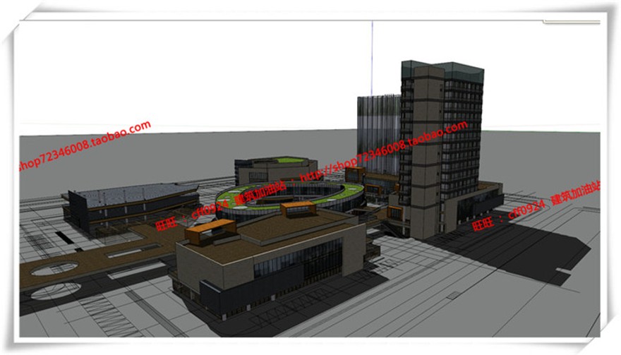 建筑图纸224世博家园商业/商业设计综合体cad图纸+su+效果图