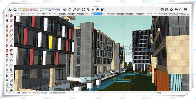 完整办公商务创意产业园su+cad+效果图/现代风多高层住宅建筑方建筑资源