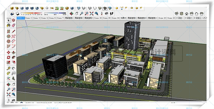 完整办公商务创意产业园su+cad+效果图/现代风多高层住宅建筑方建筑资源