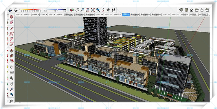 完整办公商务创意产业园su+cad+效果图/现代风多高层住宅建筑方建筑资源