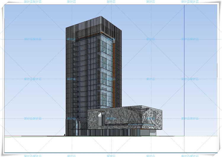 完整高层住宅综合办公楼建筑设计方案及cad平面图SU模型