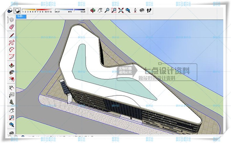 完整现代风酒店办公设计cad平立剖+su模型多层酒店建筑效果图