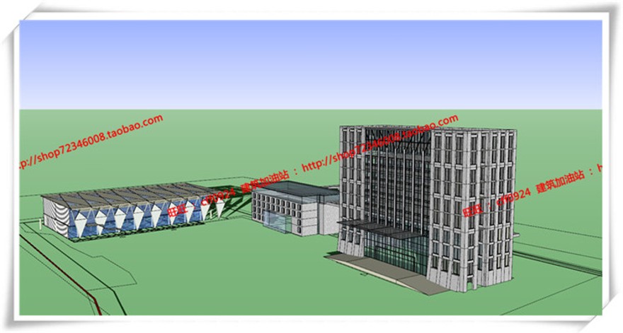 建筑资源82办公楼/招待所写字楼SU模型+cad图纸