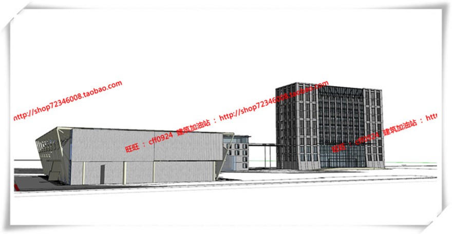 建筑资源82办公楼/招待所写字楼SU模型+cad图纸