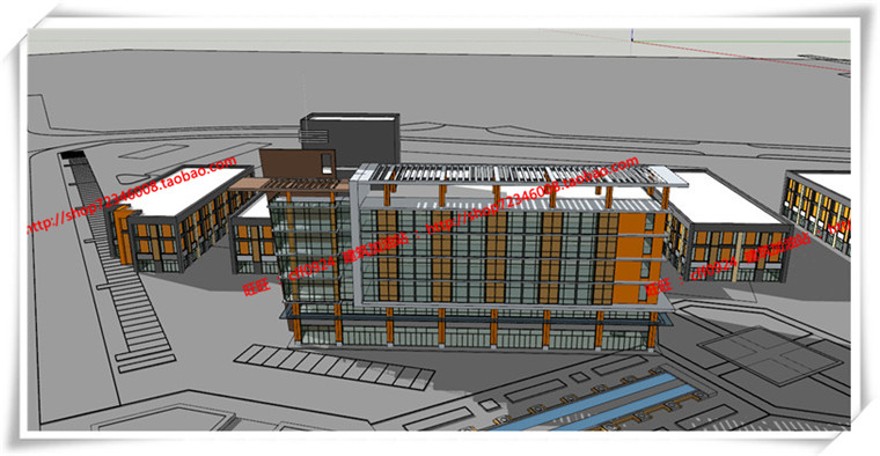 建筑资源83商业办公楼全套设计SU模型+cad图纸+效果图+3Dmax