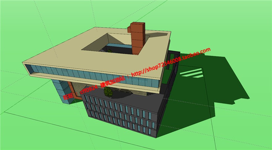 办公楼综合楼现代风办公设计su模型+cad图纸+效果图