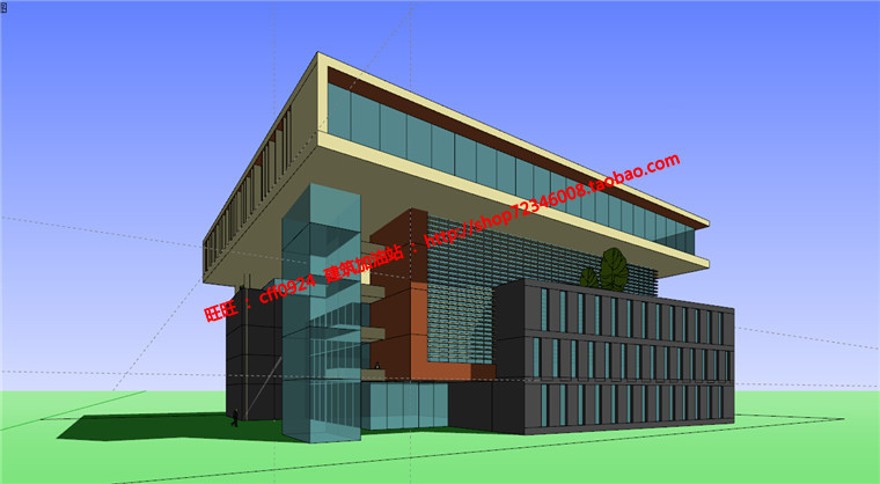 办公楼综合楼现代风办公设计su模型+cad图纸+效果图