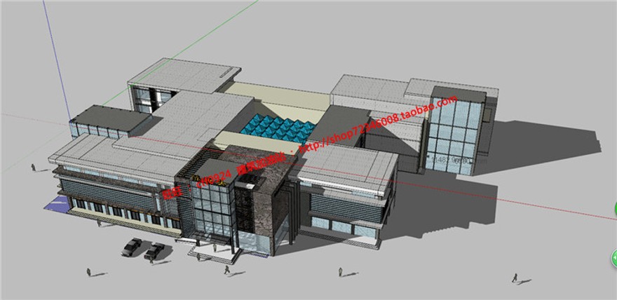 多层办公楼建筑设计su模型+cad平面图