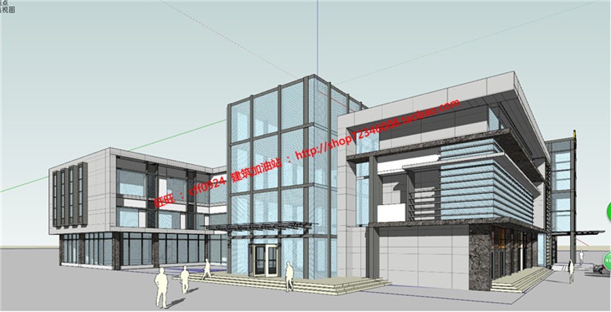 多层办公楼建筑设计su模型+cad平面图