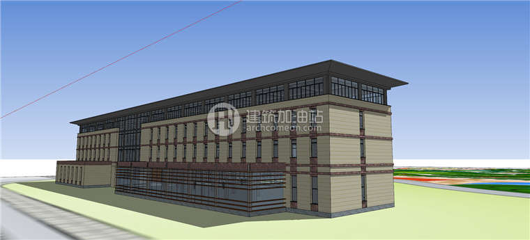 建筑资源74上饶公建办公楼办公cad图纸+SU模型+效果图