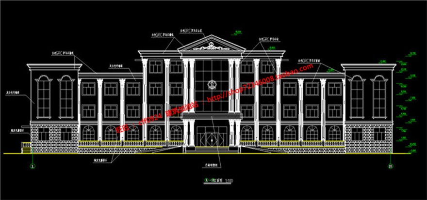 政府办公楼行政办公检察院机关cad施工图平立剖效果图