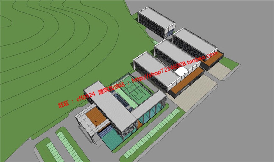 低层小型办公楼建筑创意设计文本效果图SU模型及CAD建筑资源