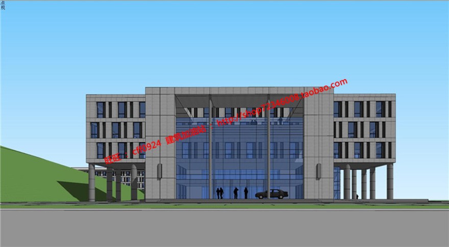 低层小型办公楼建筑创意设计文本效果图SU模型及CAD建筑资源