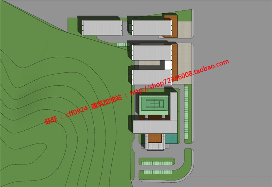 低层小型办公楼建筑创意设计文本效果图SU模型及CAD建筑资源