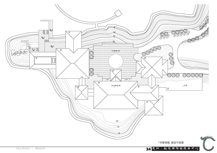 红花湖游客服务中心cad总图平立剖效果图文本ppt投标