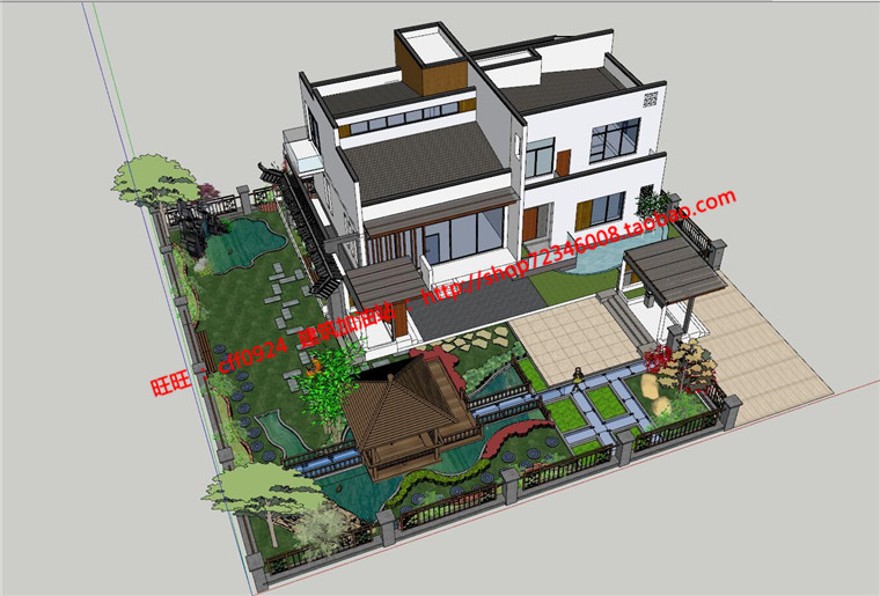 中式商业别墅庭院景观住宅园林cad总图平立剖户型su模型