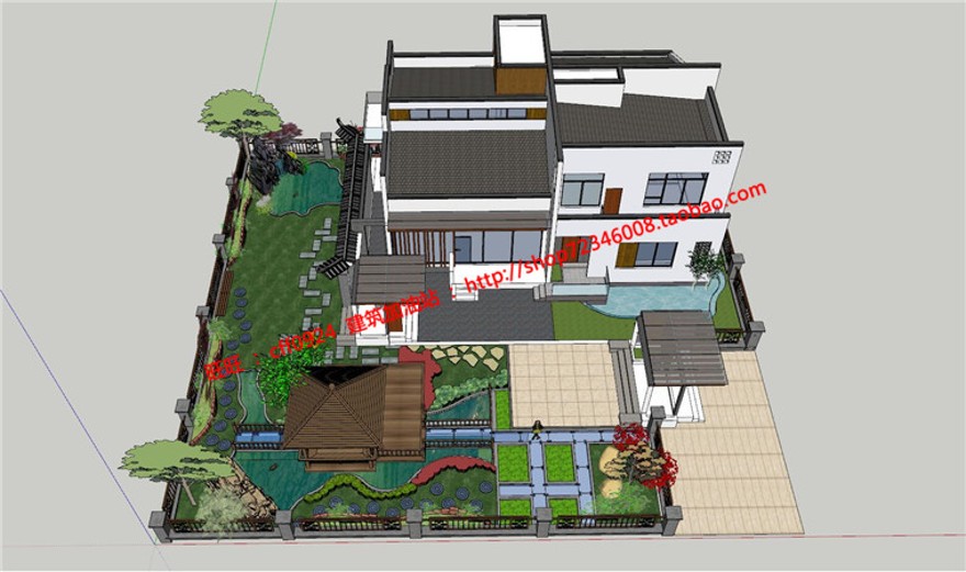 中式商业别墅庭院景观住宅园林cad总图平立剖户型su模型