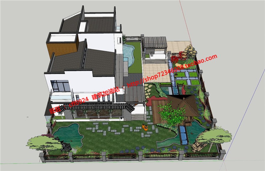 中式商业别墅庭院景观住宅园林cad总图平立剖户型su模型