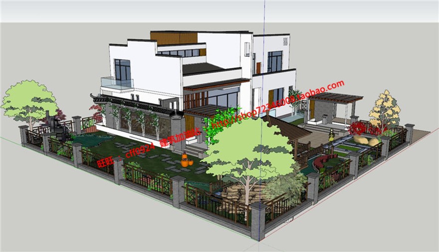 中式商业别墅庭院景观住宅园林cad总图平立剖户型su模型